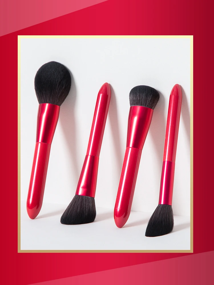 Shinedo Christmas Red 11pcs Professional Eye Shadow Makeup Brush Kits Eyeshadow Kabuki Eyeliner Blending Eyebrow Synthetic Hair