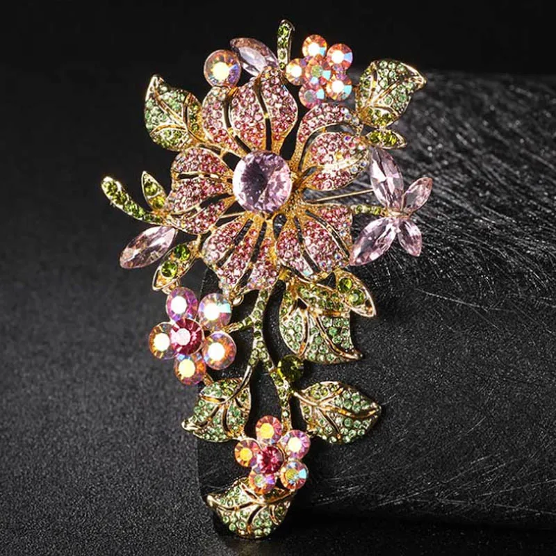 Zlxgirl jewelry Big Size rhinestone flower wedding brooches jewelry women's couple gifts metal tin alloy gold hijab jewelry