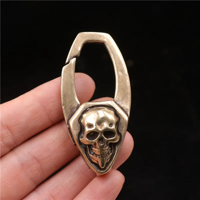 Vintage Punk Men Copper Skull Face Car Keychain Trinket Metal Brass Skeleton Key Chain Rings Hanging Jewelry DIY Keyrings Parts