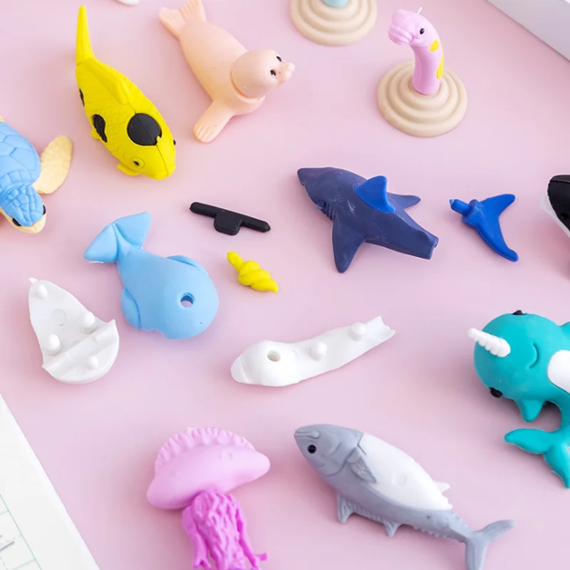 Cartoon Eraser Sea Lion Shark Marine Animal Combination Eraser Rubber Creative Accessories Stationery Office School Supplies