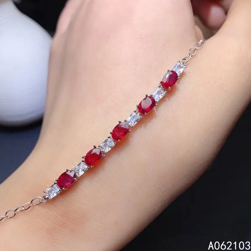 

KJJEAXCMY fine jewelry 925 sterling silver inlaid natural ruby Women's exquisite new popular gem hand bracelet support detection