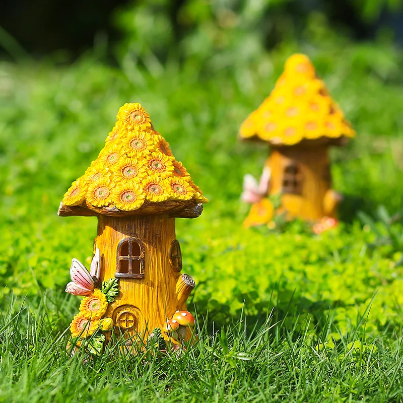 

Nordic Resin Solar Lamp Mushroom House Sculpture Ornaments Outdoor Courtyard Lawn Lamp Crafts Solar Light for Garden Decorative