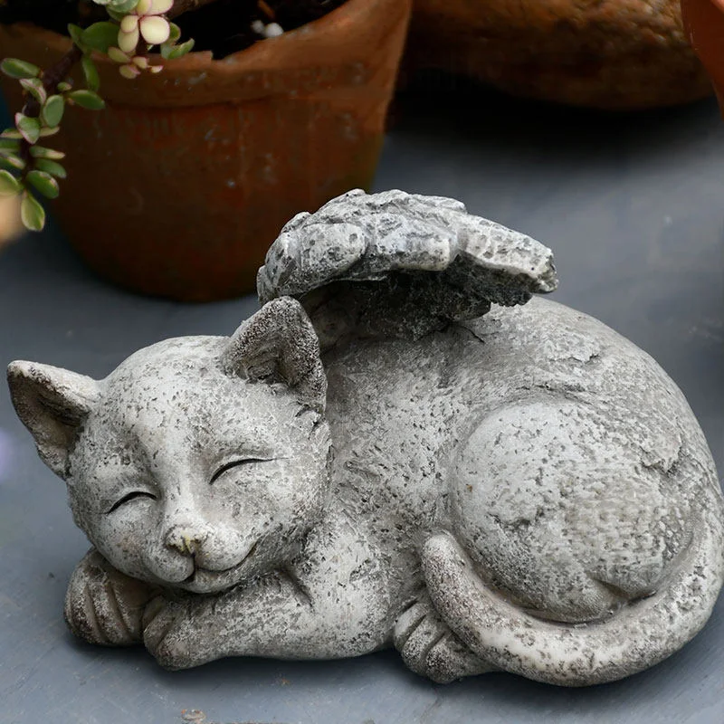 

Outdoor Resin Cute Cat Dog Angel Ornaments Fairy Garden Courtyard Sculpture Crafts House Balcony Table Accessories Decoration