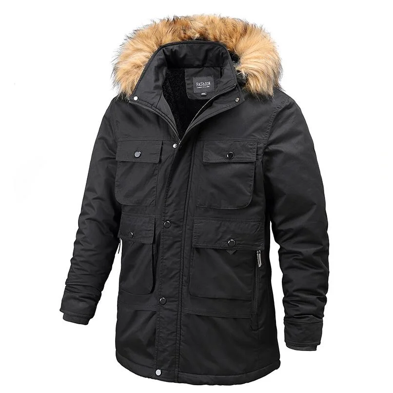 Nice Pop Winter Jacket Men Thick Casual Fur Collar Windbreakers Parkas Mens Plus Size 4XL Many Pockets Warm Coat Men's Clothing