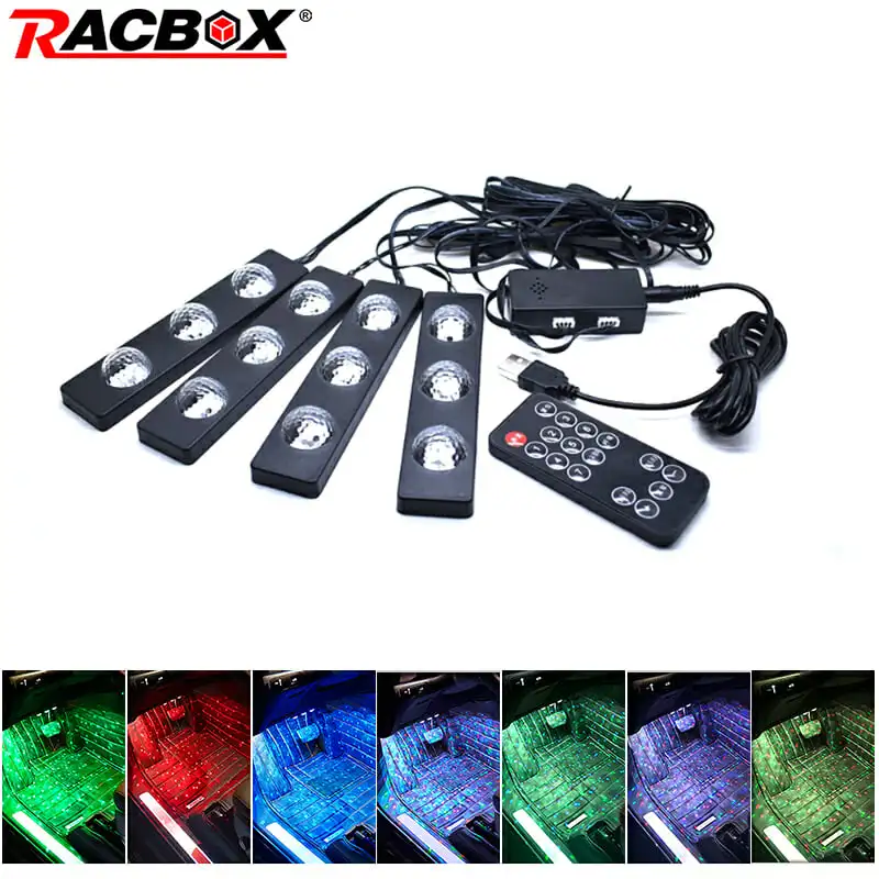 Auto RGB Led Foot light Car Interior Decorative atmosphere Lamp With Remote Wireless Control Music Multiple modes car styling