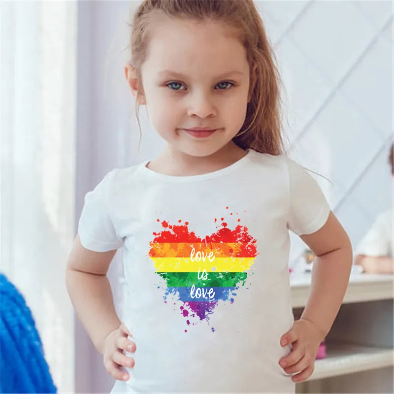 Cute 1-12 Years Baby Kids T Shirt Soft Short Sleeve Kids Tshirt Simple Rainbow Heart Print Toddler Girl Tops