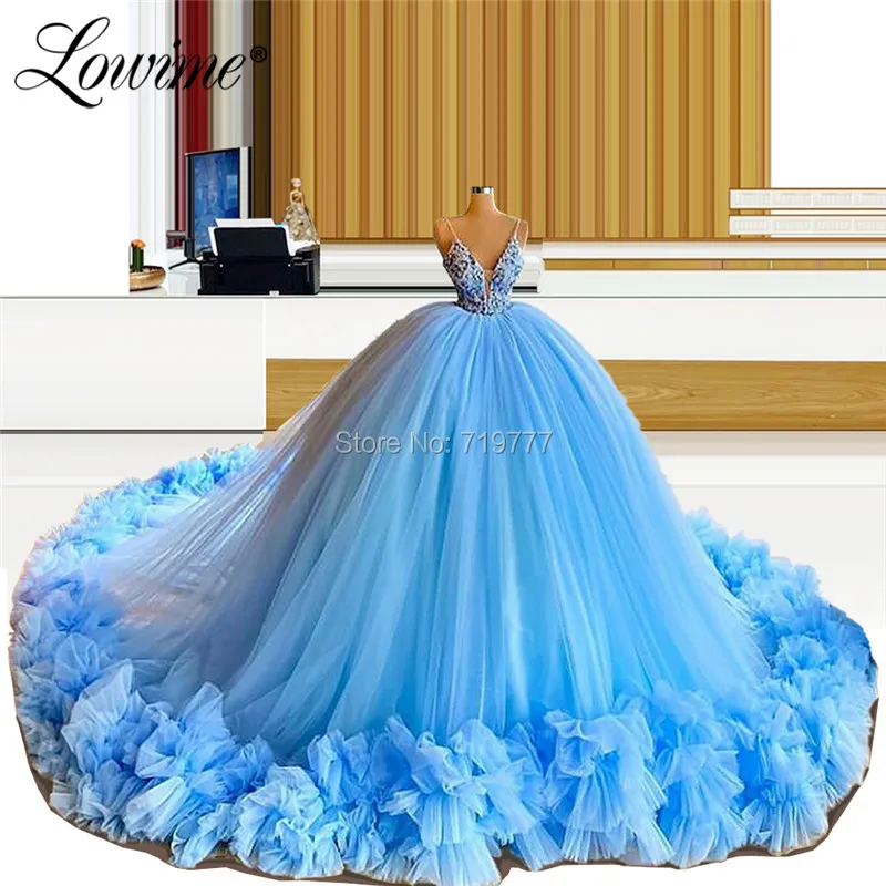 Blue Puffy Prom Dresses Long Ball Gown Party Dress For Weddings 2020 Abendkleider Tulle Dresses Woman Party Night Evening Dress