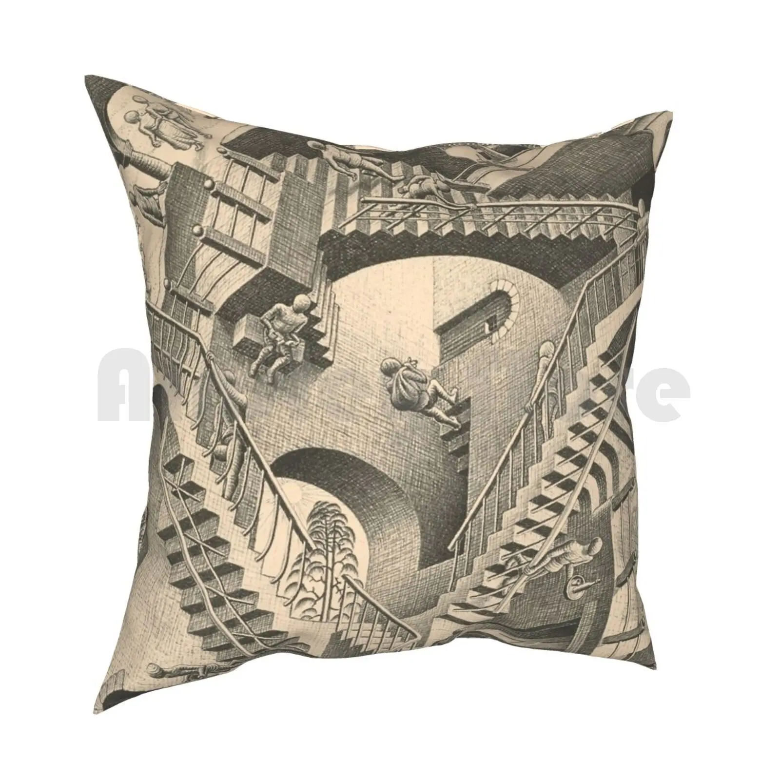 Escher-Relativity Pillow Case Printed Home Soft DIY Pillow cover Cornelis Escher Mc Escher Escher Artist Old Artists Dutch