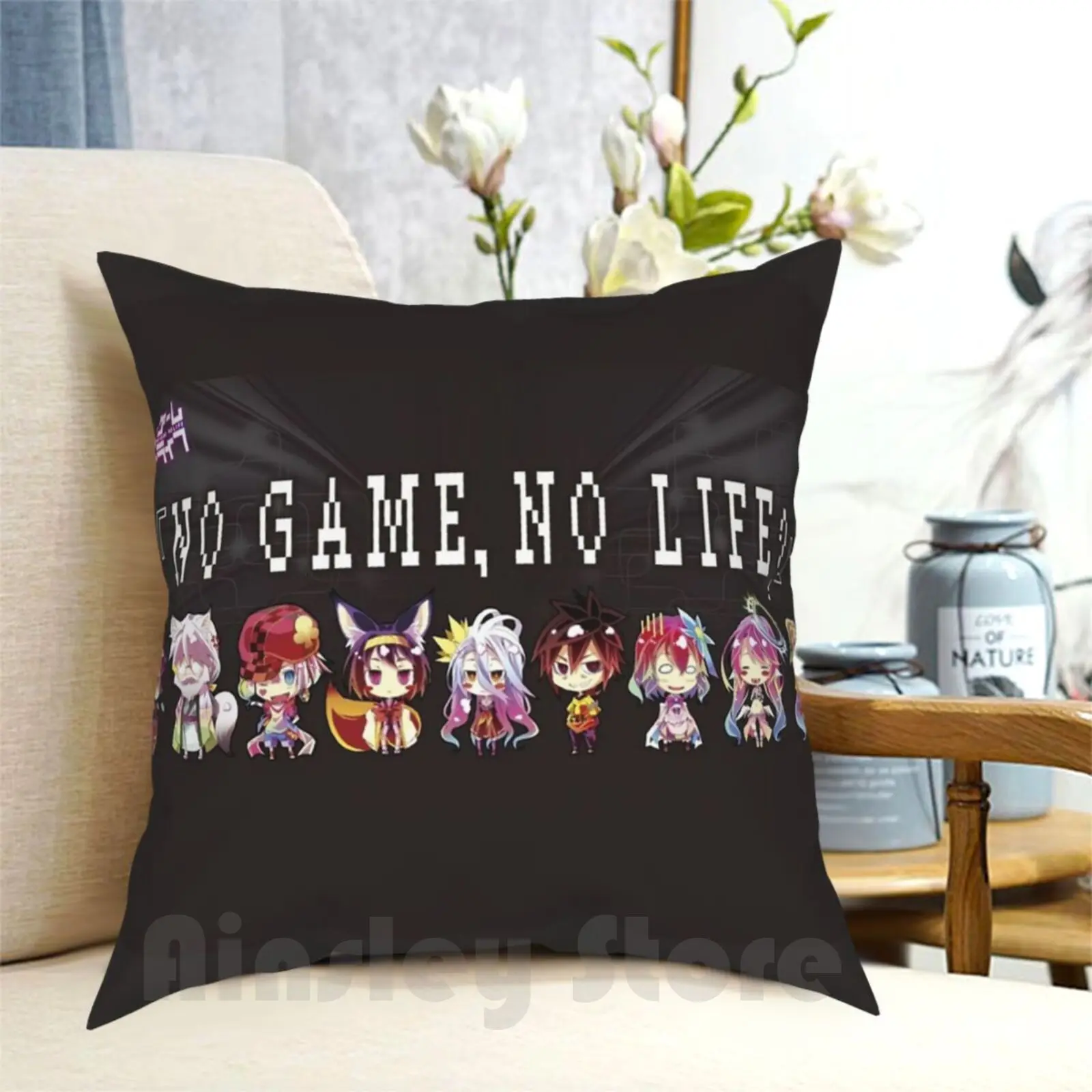 No Game No Life 38 Pillow Case Printed Home Soft DIY Pillow cover No Game No Life Ngnl No Game No Life Sora Shiro Dola Riku