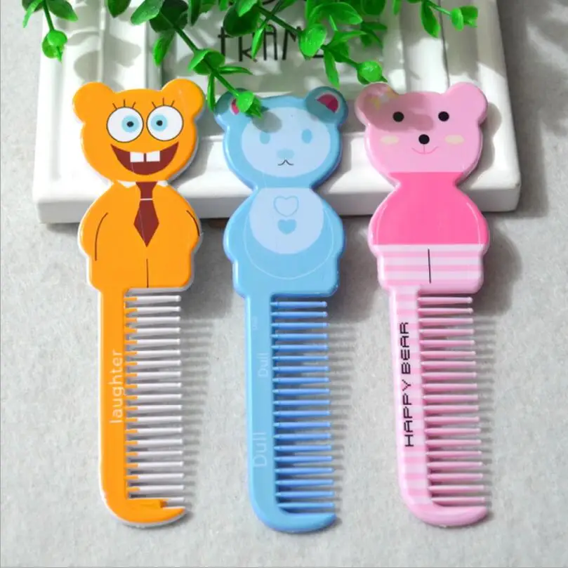 1PC ar random color Baby Kids Safety Brush Folding Comb Newborn Hair Brush Cartoon Animal Bear Child Travel Comb Hair T0731