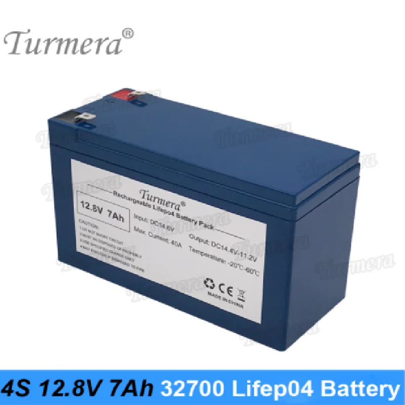 Lifepo4 Battery Pack 32700 4S1P 12.8V 7Ah with 4S 40A Balanced BMS for Electric Boat and Uninterrupted Power Supply 12V Turmera