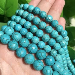 6-12MM Natural Stone Beads Faceted Turquoises Howlite Beads Round Loose Beads For Jewelry Making DIY Bracelets Necklace 15Inches