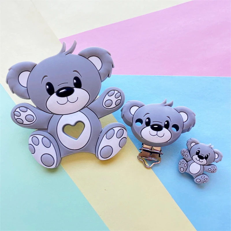 3 teile/satz Silikon Cartoon Tier Figur Beißring Perlen und Clips Baby Beißring Schnuller Kette Zubehör Zahnen Schmuck Spielzeug – Detail 3