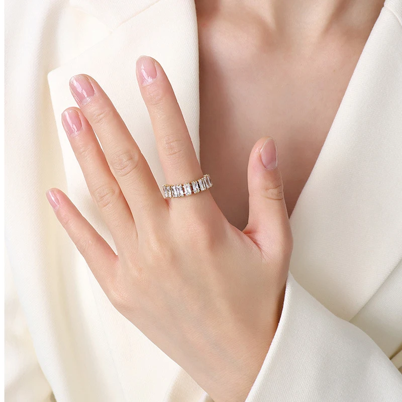 Stainless Steel Inlaid A Circle Square Crystal Ring For Women Fashion Jewelry Exquisite Brand Gold Color Love Rings Wholesale
