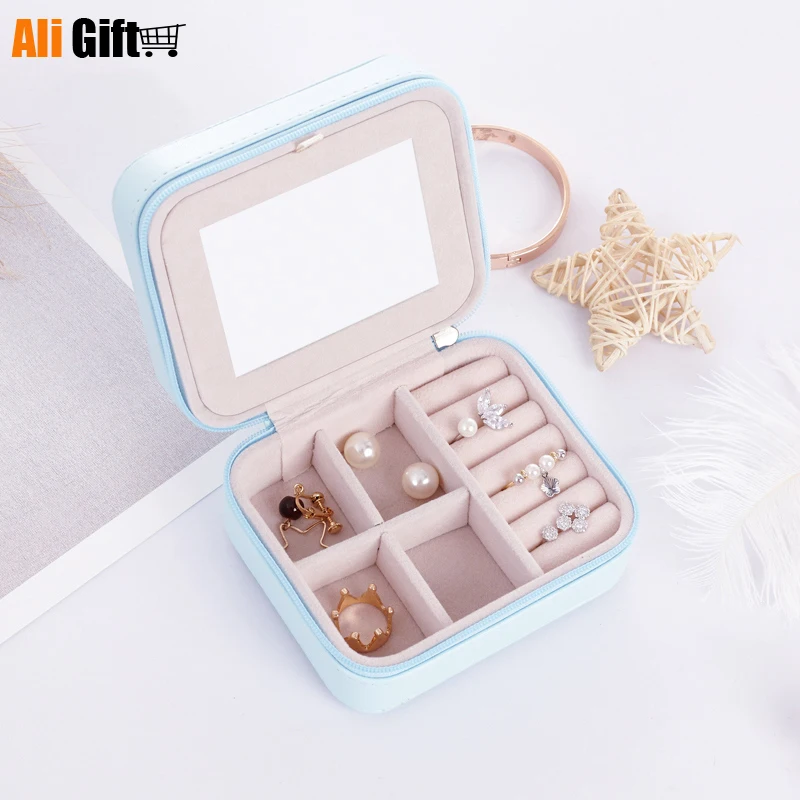 Small Portable Jewelry Box Princess European Korea Earrings Ring Jewelry Storage Box Simple Case for Jewelry Gift Box