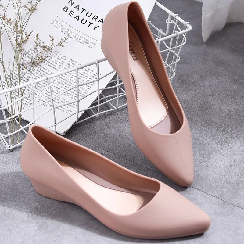 Elegant Leather Low Heels Women Summer Shoes Pointed Toe Thick Heels Pumps Women Top 2020 Newest Party Casual Shoes Woman Cheap