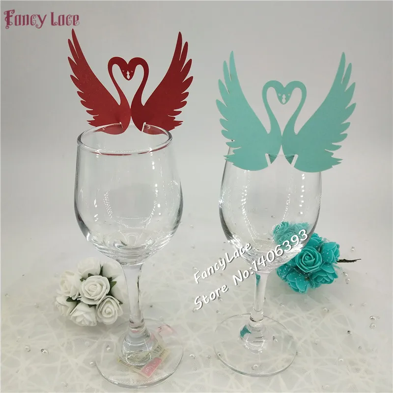 

60pcs Laser cut Swans Laser Name Place Card Cup Paper Card Table Mark Wine Glass Wedding Favors Party Decoration Wedding Decor