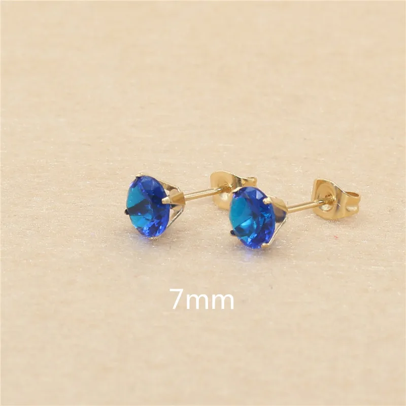 Round Colorful Coffee Zircon Stud Earrings, Stianless Steel Needle, Brief Jewelry, No Allergy, 20 Colors to Choose, AAA, 7mm