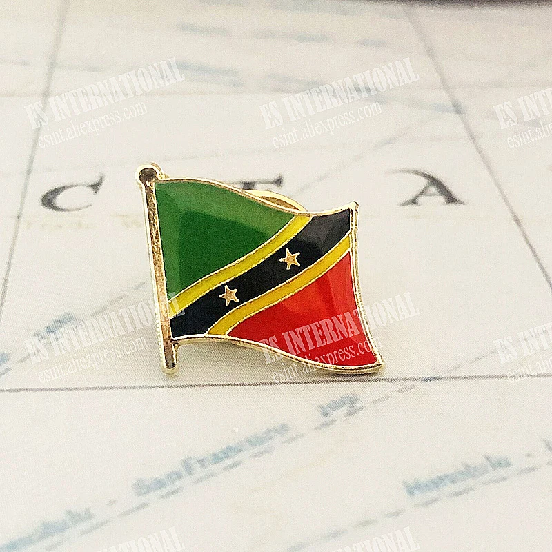 Saint  Kitts and Nevis Flag Lapel Pins Crystal Epoxy Metal Enamel Badge Paint Brooch Souvenir Suit  Personality