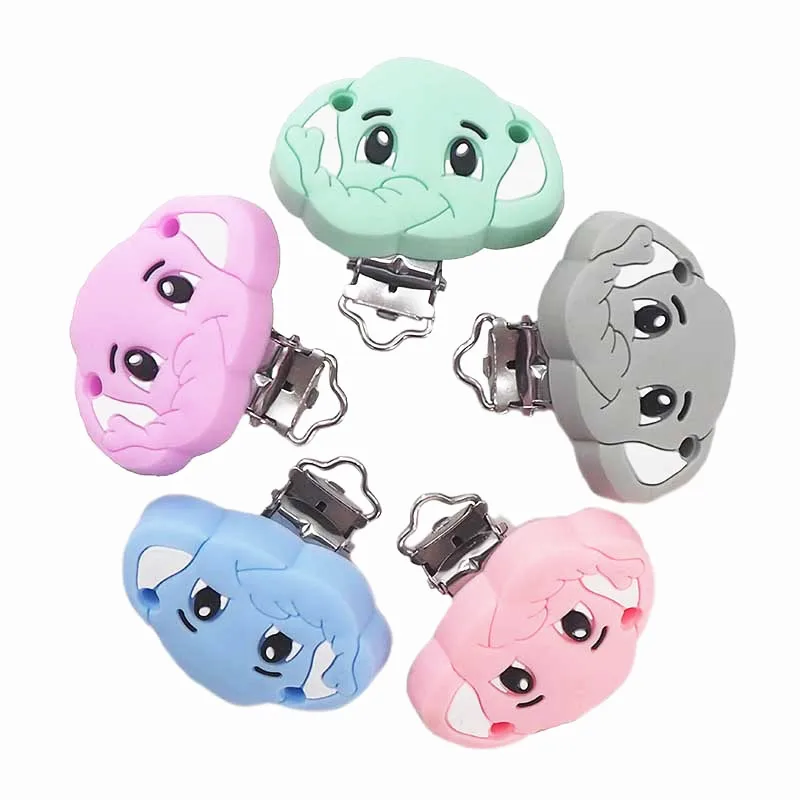 Chenkai 50PCS BPA Free DIY Silicone Elephant Teether Clip Baby Cute Pacifier Dummy Nursing Soother Sensory Toy Gift Accessories