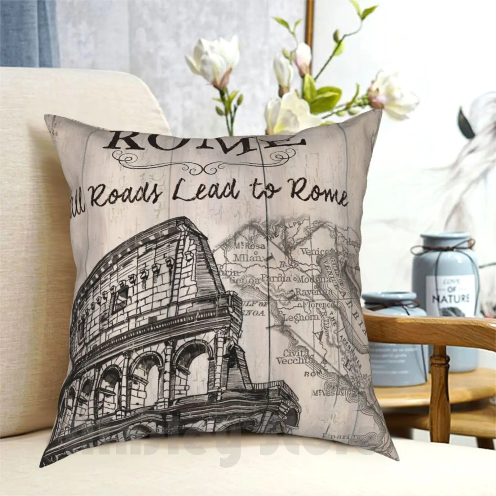 

Vintage Travel Poster Pillow Case Printed Home Soft DIY Pillow cover Italy Europe Colosseum Sight Sightseeing Landmark