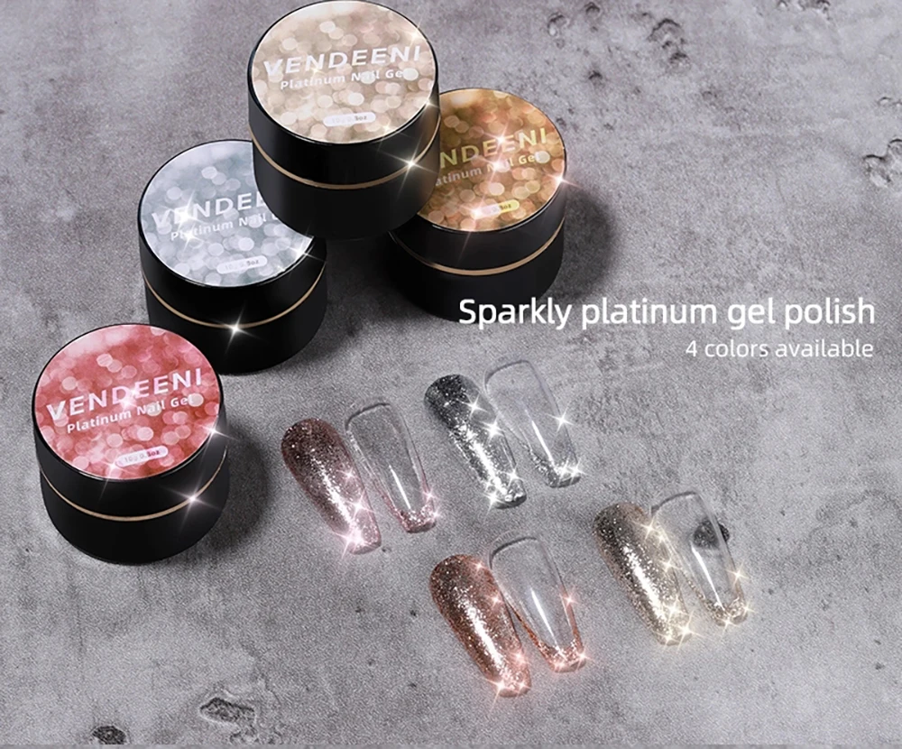 Vendeeni 4 Farben Glitzer-Platin-Nagelgel-Lack Champagner Roségold Silber Glänzender Nagelgel-Lack UV LED Aushärtbarer Gel-Lack – Detail 1