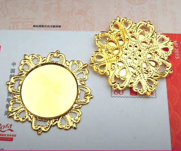 200pcs Filigree Square Flower Pendant Settings with 25mm 30mm Round Bezel Connector Resin Cabochons Base DIY Jewelry Making