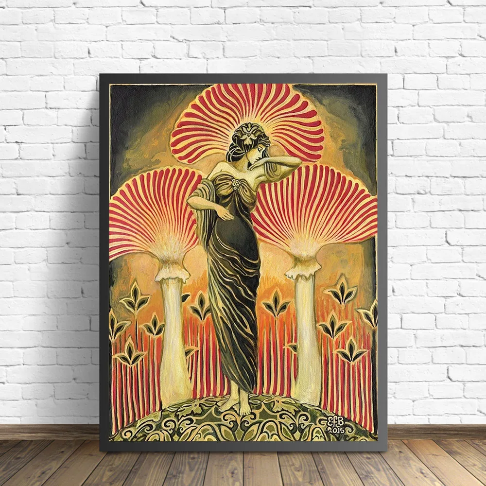 Soma Goddess Poster Print Canvas Painting Pagan Mythology Wall Art Nouveau Psychedelic Mushroom Bohemian Picture Home Decor