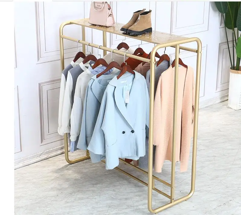 Clothing store hanger display rack floor-to-ceiling gold women's clothing store in the island double row of children's clothing