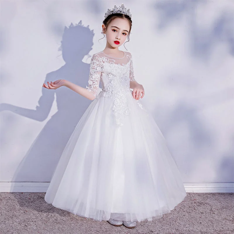 

Evening Princess Girls Party White Prom Tulle Dress Fluffy Flower Girl Winter Velvet Wedding Toddler Dresses For New Year 2023