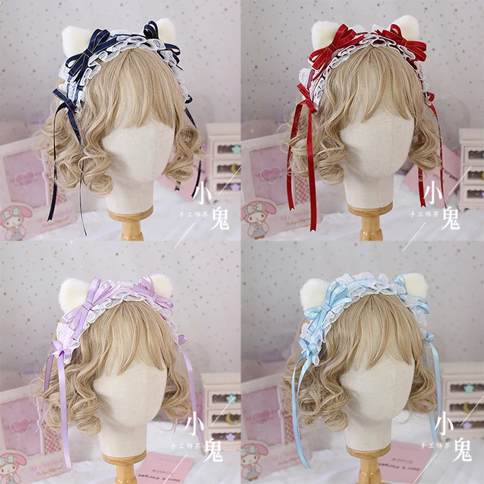 Original hand-made Japanese sweet bow cat ear kc hair band astrological cat hair band sweet pink sky blue sax