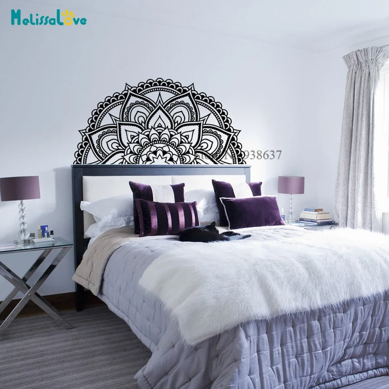 Half Mandala Headboard Decal Bohemian Bedroom Home Studio Decor Lotus Flower Removable Vinyl Wall Stickers BB892