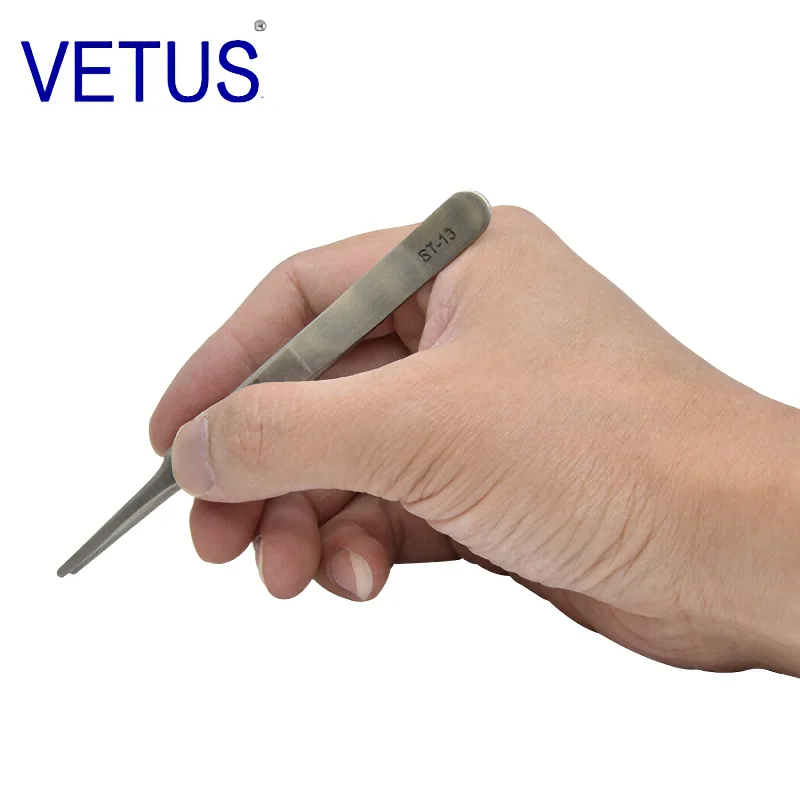 VETUS-الفولاذ المقاوم للصدأ عالية الدقة الملقط ، كماشة واقية من الأحماض ، أدوات تجميل الرموش ، ملاقط الجمال غير المغناطيسية ، ST-13 ، 120 مللي متر