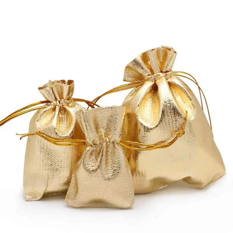 50pcs Gold Silver Organza Bag Jewelry Packaging Bag Wedding Party Favour Candy Bags Favor Pouches Drawstring Gift Bags