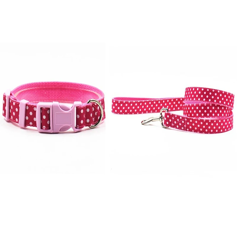 Nylon Circle Dot Style Personalise Dog Collar Leash Mixed Color Dog Collar Lead Small Medium-Size Dog S L Size