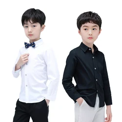 LOLANTA Kids Baby White Black Long Sleeve Shirt Boys Formal Wedding Party Wear Children Cotton Solid Bottoming Button Up Shirt