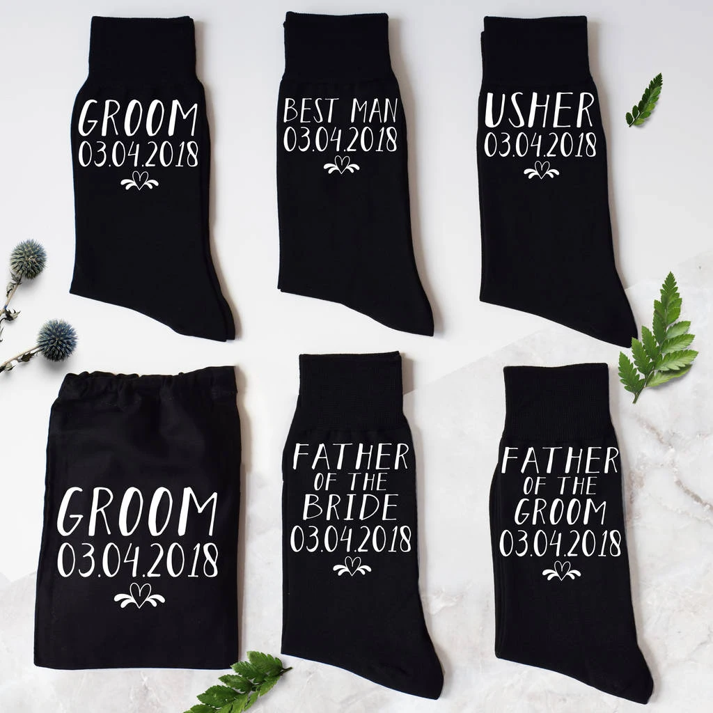 Personalized Name and Date Groomsman Socks Wedding Party Gifts Favor Custom Father of the Bride Best Man Wedding Sock with Bags