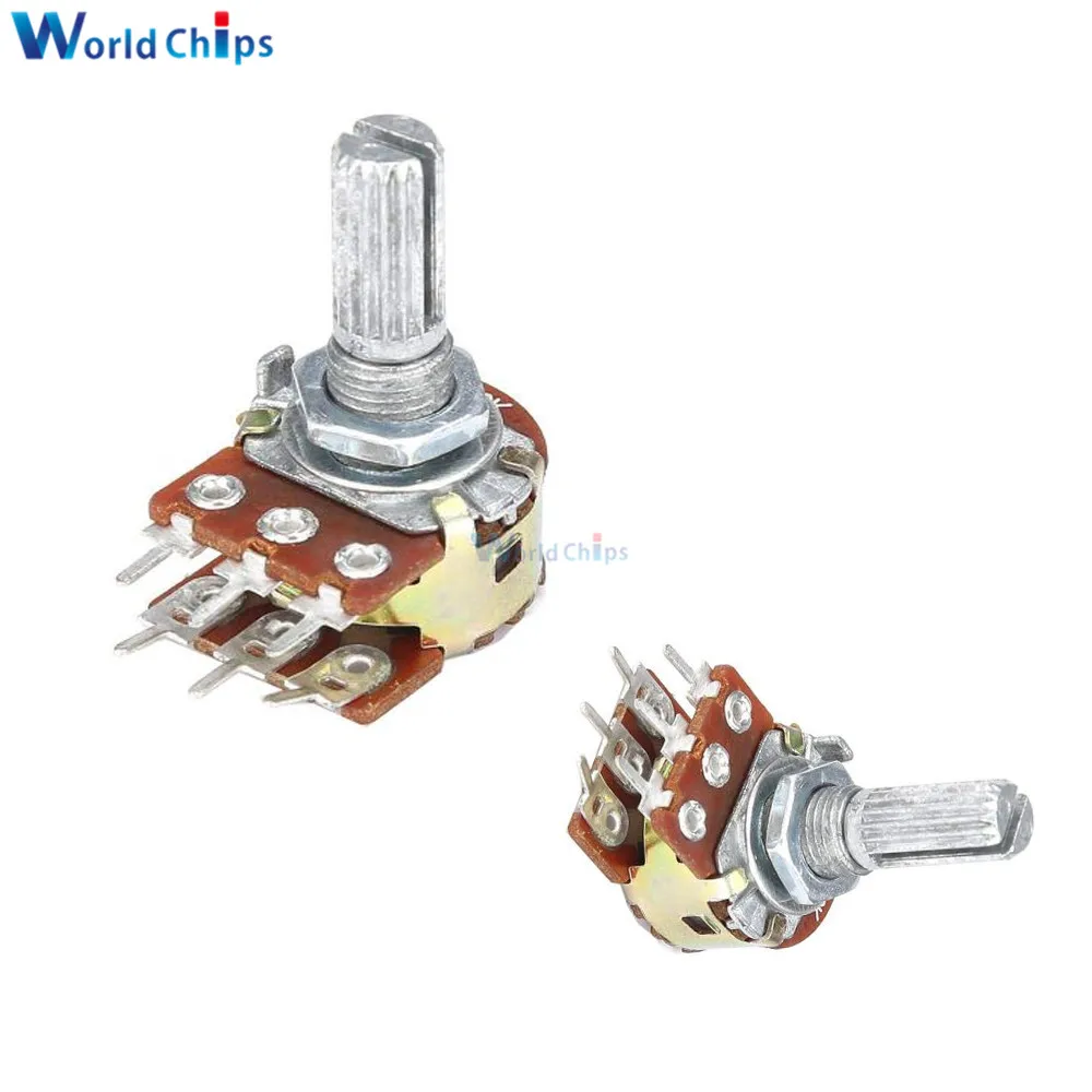 5PCS/Lot 100K Ohm Variable Resistors Dual Linear 6 Pin Rotary Carbon Film Taper Potentiometer 20mm Shaft