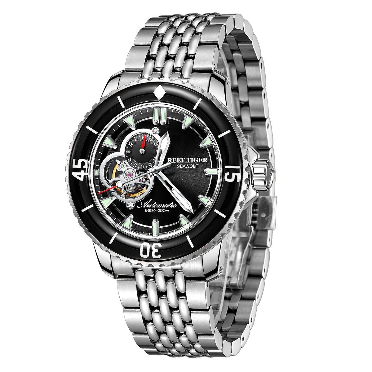 Reff Tiger/RT Top Brand Mechanical Movement Sports Diving Watch For Men Waterproof Luminous Steel Calendar Watch RGA3039