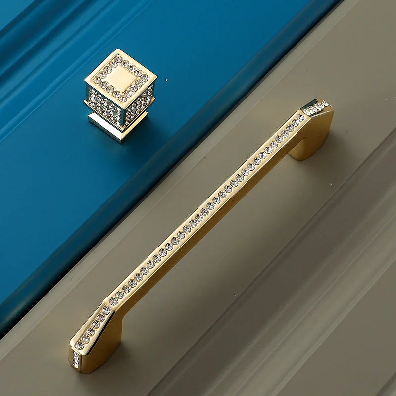 KK&FING Crystal Diamond Handles Zinc Alloy Gold Cabinet Door Handle Drawer Wine Cabinet Knobs Furniture Door Pulls