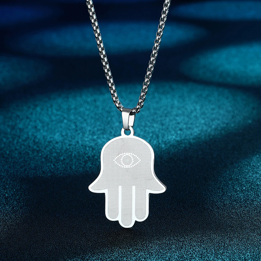 CHENGXUN Hamsa Clear Evil Eye Pendant Necklace Hand Charm Necklace for Men Women Stainless Steel Charm Chain New Jewelry Gift