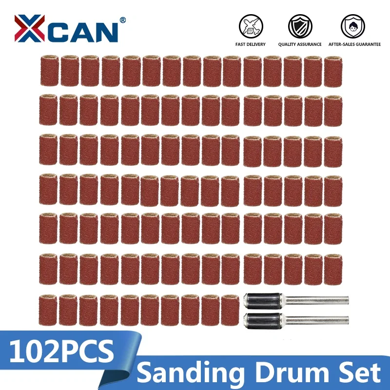 XCAN Rotary Tools 102pcs 120# Sanding Bands Set With 6.35mm Mandrels Nail Electric Drill Machine Grinding Sand Ring Bit