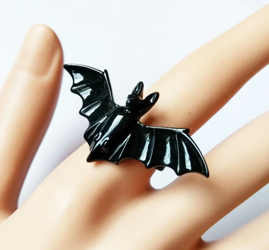 Gothic Black Vampire Bat Ring Dracula Wing Rings Adjustable Size Punk Jewelry