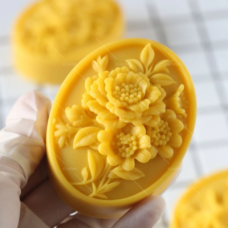 Oval Flower 3D Soap Mold Natural Bar Soap Molds Scented Candle Wax Silicone Mold Aromatherapy Plaster Resin Crafts Mold