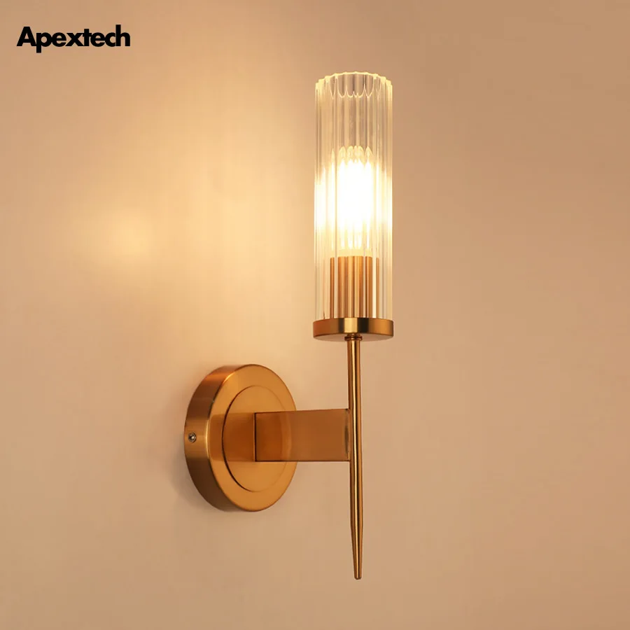 

Golden Iron Art Glass Wall Lamp American Retro Bedside Night Lights E27 Base Bedroom Hotel Guest Room Wall Light Corridor lamp