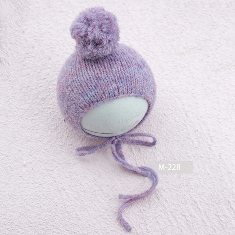 Knitting Wool Baby Hat Cute Ear Handmade Crochet Beanie Cap Pom Ball Newborn Photography Props Bonnet for 0-3 Months Baby