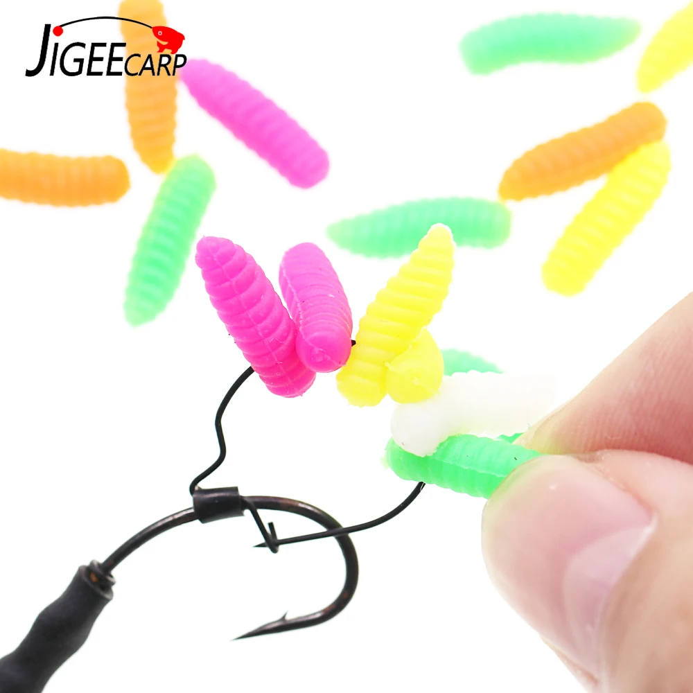 JIGEECARP 30/100PC Carp Fishing Bait Buoyant Maggots Method Feeder Pop up Carp Artificial Worms Lure For Carp Fishing Rig Tackle