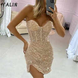 Customized 2022 Glitter Beads Cocktail Dresses Sequin  Mini Length Party Gowns Sexy   Prom Dress Vestidos De Fiesta