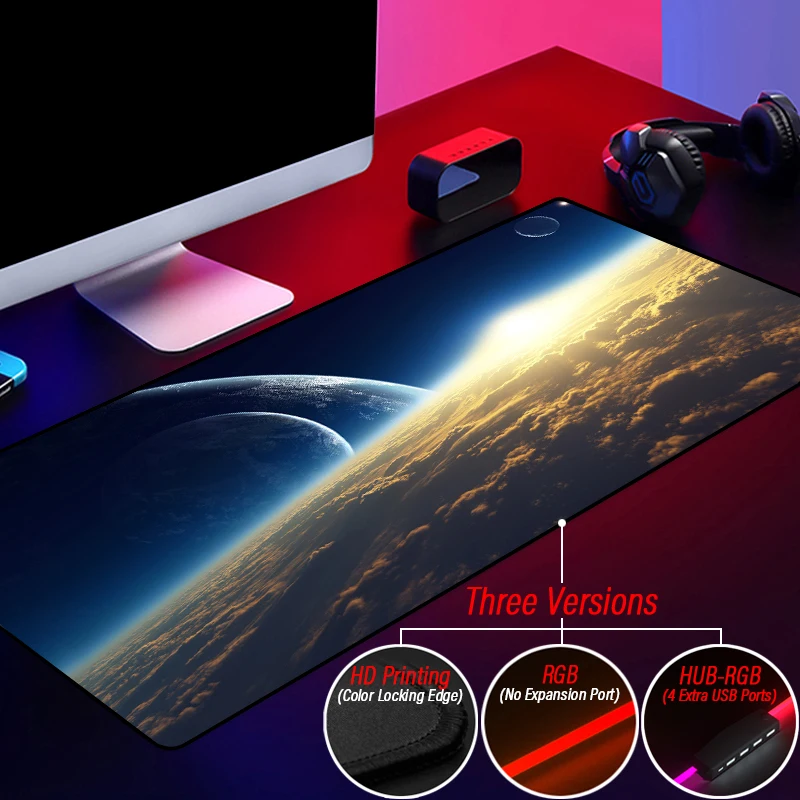 Customized Space Universe Cute Mouse Pad RGB Glowing Galaxy Nebula HUB 4 Port USB Pink Girly PC Mat Kawaii Accessories Carpet