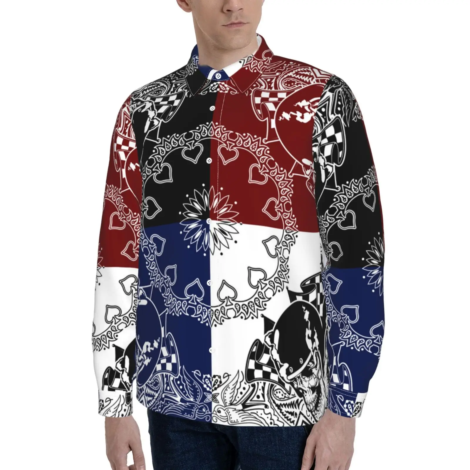 

New Bandana Print Design Luxury Slim Fit Long Sleeve Shirt Camisa Masculina Social Men Club Prom Shirt Custom Your Logo